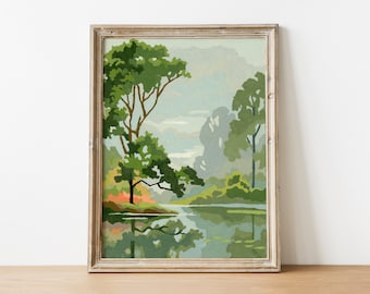 TÉLÉCHARGER ! Peinture de paysage d'un autre monde PBN par numéro Finition numérique PBN 20 x 10 po Peinture terminée !