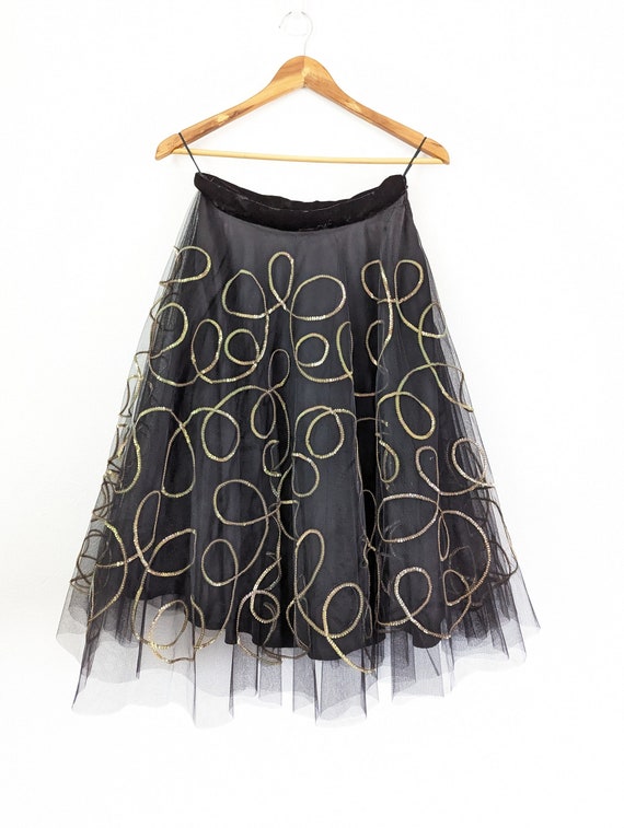 Vintage 1950's Skirt, Black Tulle Sequin - image 1
