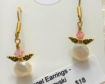 Delicate Angel Earrings, pearls and crystals!