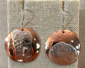 Large Sterling Silver and Copper Earrings