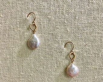 Simple Coin Pearl Earrings