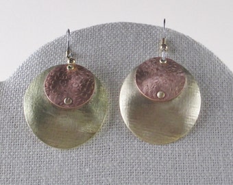 Domed Brass and Copper Circle Earrings