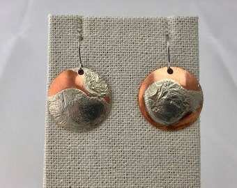 Sterling Silver and Copper Earrings, one inch