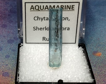 Sale Rare AQUAMARINE Beryl Natural Terminated Blue Gemstone Crystal in Mineral Specimen Box from Siberia Russia Sale