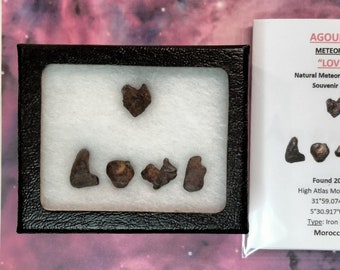 Sale Rare METEORITE LOVE Natural Agoudal Meteorite Writing Display with Matching Souvenir Card Gift Set Sale