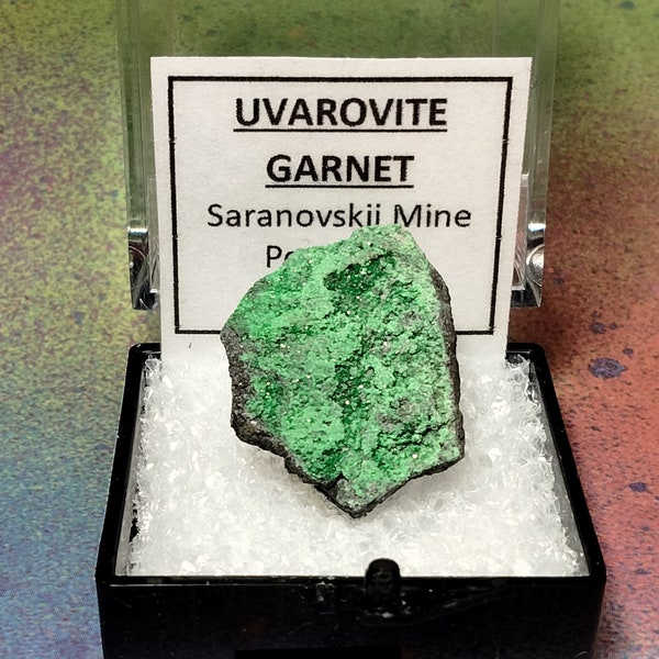 Sale UVAROVITE GARNET Natural Bright Green Druzy Crystal Mineral Specimen In Perky Box From Russia