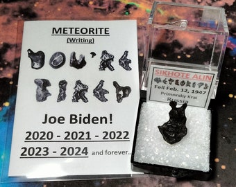 YOU'RE FIRED Joe Biden Meteorite Writing Souvenir Card with Sikhote Alin Meteorite Specimen Fell in 1947 Russia Gift