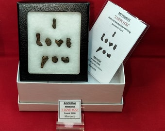 Rare Meteorite I LOVE YOU All Natural Agoudal Meteorite Writing Display with Matching Souvenir Card Gift