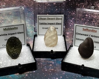 SALE 3 Rare Tektite Meteorites Moldavite Libyan Desert Glass and Saffordite Tektite Meteorite Impact Glass Set Rare Sale