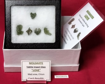 Sale MOLDAVITE LOVE Natural Tektite Meteorite Impact Glass Writing Display Rare Gift with Certificate