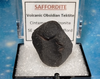 Sale Rare SAFFORDITE Cintamani Stone Volcanic Obsidian Tektite Impact Glass Stone with Rare Etchings from Arizona USA in Perky Box