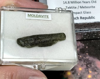 Sale Rare MOLDAVITE Tektite Meteorite Impact Glass in a Display Box from Czech Republic