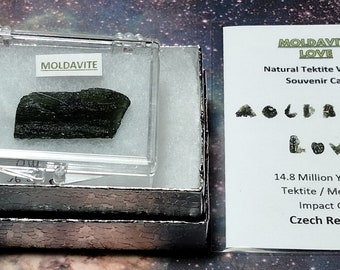 Sale Rare 5.5-Gram MOLDAVITE Tektite Meteorite Impact Glass in a Display Box from Czech Republic