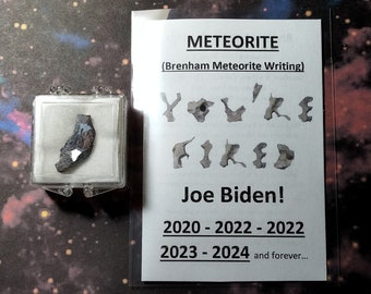 Rare Brenham "YOU'RE FIRED" Joe Biden Meteorite Writing Souvenir Card with Pallasite Specimen Found in 1882 Kansas United States Of America