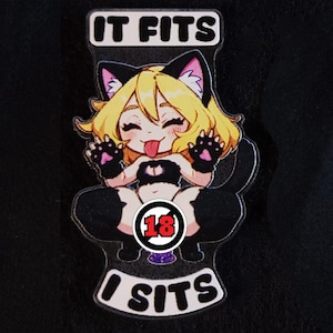It Fits I Sits Acrylic Charm - cat kinky key chain pin badge magnet fetish sexy cute chibi naughty funny gift