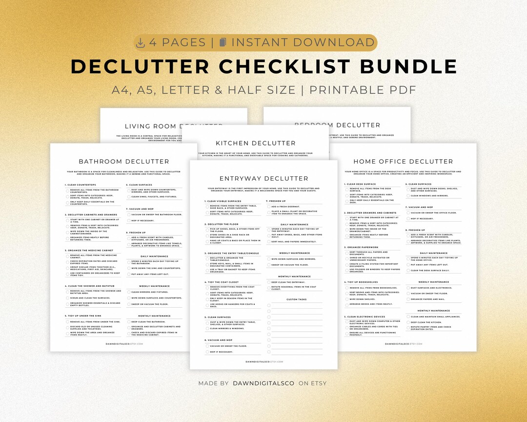 Declutter Checklist, Printable Cleaning Schedule, Home Organization