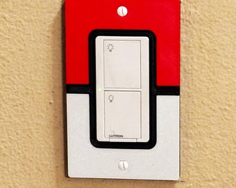 Pokeball Light Switch Cover | Pokemon Gaming Room Decor | Kids Bedroom Wall Plate