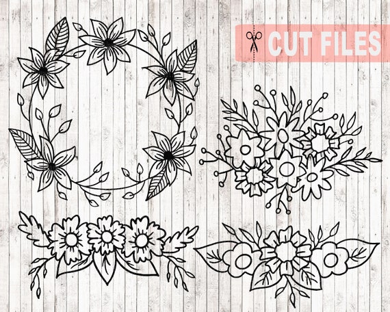 Download Hand Drawn Floral Wreath Flower Dividers Svg Files Laurel Etsy