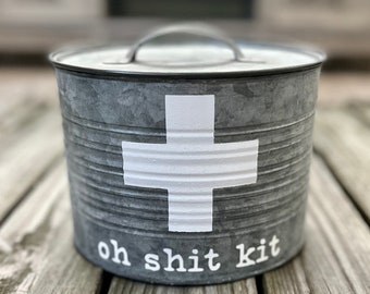 First aid kit, metal first aid box, galvanized container, vintage tin, bathroom storage, boo boo kit, ouch pouch, custom gift, farmhouse