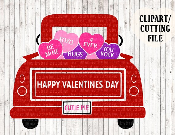 Kids Valentine Svg Red Truck Valentines Cut File Candy Heart Etsy