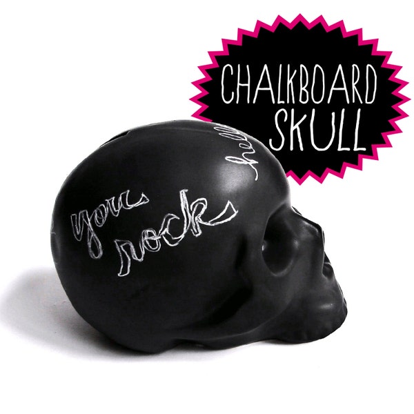 chalkboard skull bank -  ceramic skull - chalk board skull - unique gift