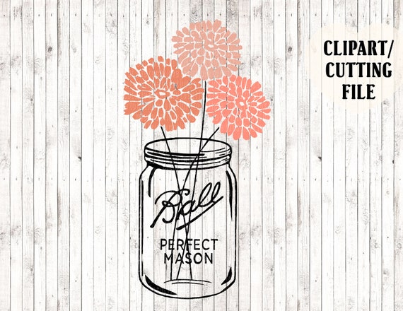 Mason jar svg floral svg mason jar clipart silhouette | Etsy