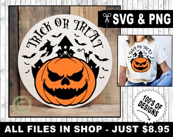 trick or treat round door hanger svg, round sign svg, round halloween svg, halloween shirt svg, haunted house svg, scary pumkin cut files