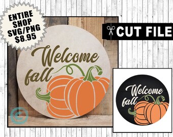 welcome fall door hanger svg, pumpkin door hanger svg, round sign svg, round svg files, fall sign cut file, pumpkin patch svg, vinyl art