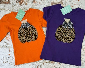 Girls Fall Pumpkin Tee t-shirt Cheetah size 6-12-18-24mth 2T 3 4 5 6 7 8 9 10 11 12 Purple Orange Black White buffalo plaid leopard animal