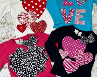 SALE! Girls size 12-18-24 mth 2T  4 (3/4) *Ready to Ship Valentines Day shirt black white pink red zebra cheetah LOVE heart *Sample Sale