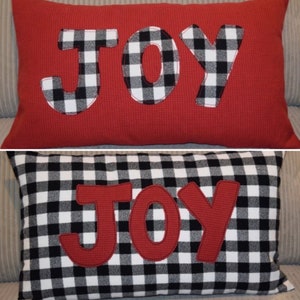 Black & White Buffalo plaid flannel Red houndstooth JOY Christmas applique pillow cover 12x20 14x14  16x16  18x18  20x20 large  small check