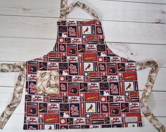 Baseball Boys Apron in sizes  3/4   5/6   7/8   St Louis Cardinals baseball sports navy / red / white  Kids kitchen or craft apron