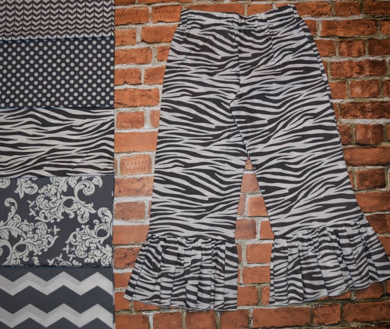 Girls Grey MODERN HOLIDAY collection BELLA Ruffle Pant 6-12-18-24 mth 2T-3-4-5-6-7-8 Valentines Christmas chevron damask zebra polka dot