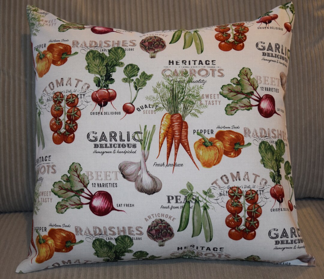 Vegetable Garden Fabric Pillow Cover 12x12 14x14 16x16 18x18 20x20