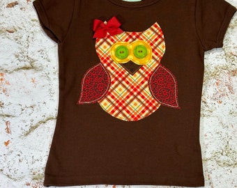 Girls Fall OWL tee t-shirt  sizes 6-12-18-24 mth 2-3-4-5-6-7-8-9-10-11-12  Pumpkin Patch fall outing