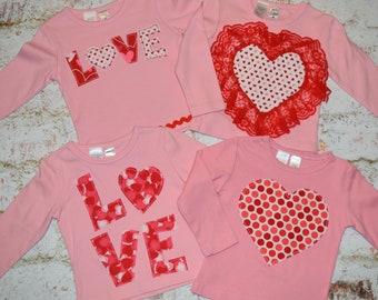 SALE! Girls size 12-18 month *Ready to Ship assorted Valentines Day tee shirt red pink white hearts choose from 4 styles  * Sample Sale