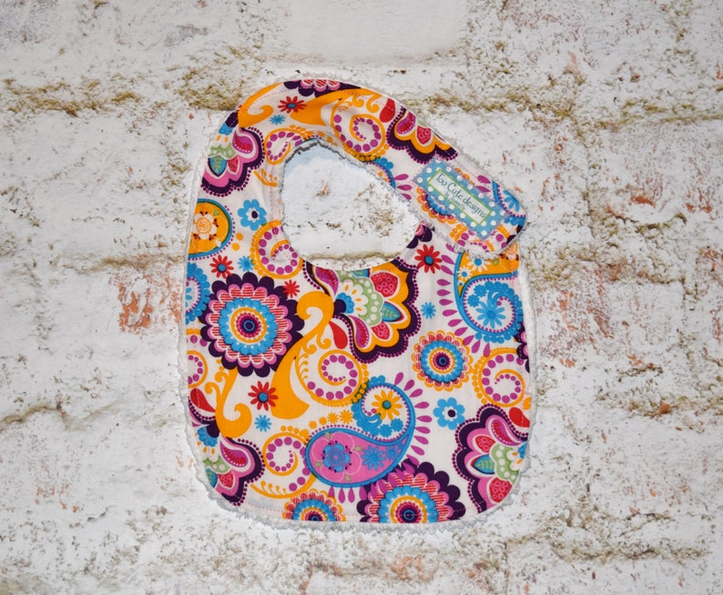 Baby Girl gift burp cloth towels infant toddler bibs Boy Girl Unisex personalized initial monogram Purple Blue Orange Pink paisley floral paisley/flr inf. bib