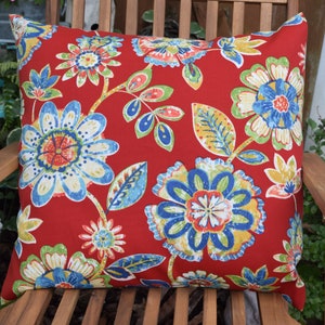 Modern Floral Print INDOOR OUTDOOR Fabric Pillow Cover 14x14 16X16 18x18 20x20 envelope back chair cushion red blue green yellow image 1