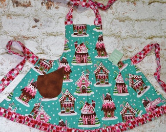 Winter Christmas Womens Girls Apron kids 3/4 5/6 7/8 10/12 14/16 adult S/M  L/XL Mommy & Me matching  Gingerbread House cookies peppermint