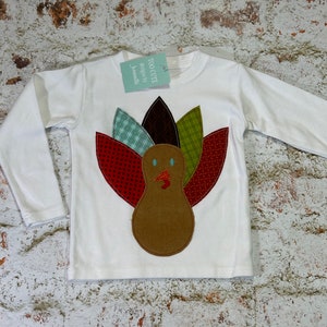 THANKSGIVING TURKEY Boys or Girls Custom Holiday tee t-shirt in sizes 6-12-18-24 mth 2-3-4-5-6-8-10-12 Boys Long Slv White