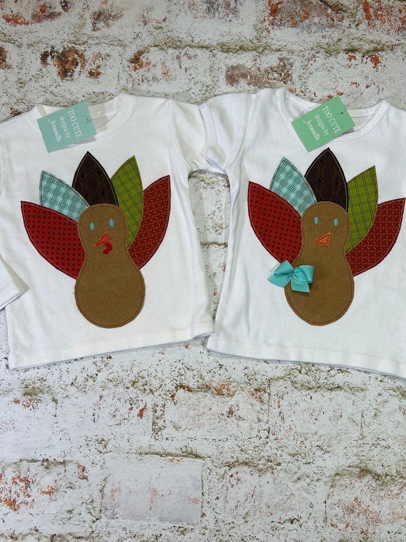 THANKSGIVING TURKEY Boys or Girls Custom Holiday tee t-shirt in sizes 6-12-18-24 mth 2-3-4-5-6-8-10-12 image 1