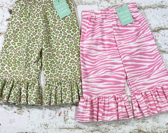 Valentines St. Patrick's Day LUcKY PINK collection girls pink zebra green leopard cheetah BeLLA Ruffle Pants 6-12-18-24 mth -2T-3-4-5-6-7-8