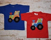 Boys TRACTOR applique tee SIzES 6-12-18-24 mth, 2T, 3, 4, 5, 6  long and short sleeves in assorted colors