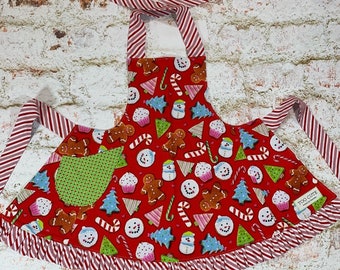 Winter Christmas Womens Girls Apron kids 3/4 5/6 7/8 10/12 14/16 adult S/M  L/XL Mommy & Me matching  Gingerbread House cookies peppermint