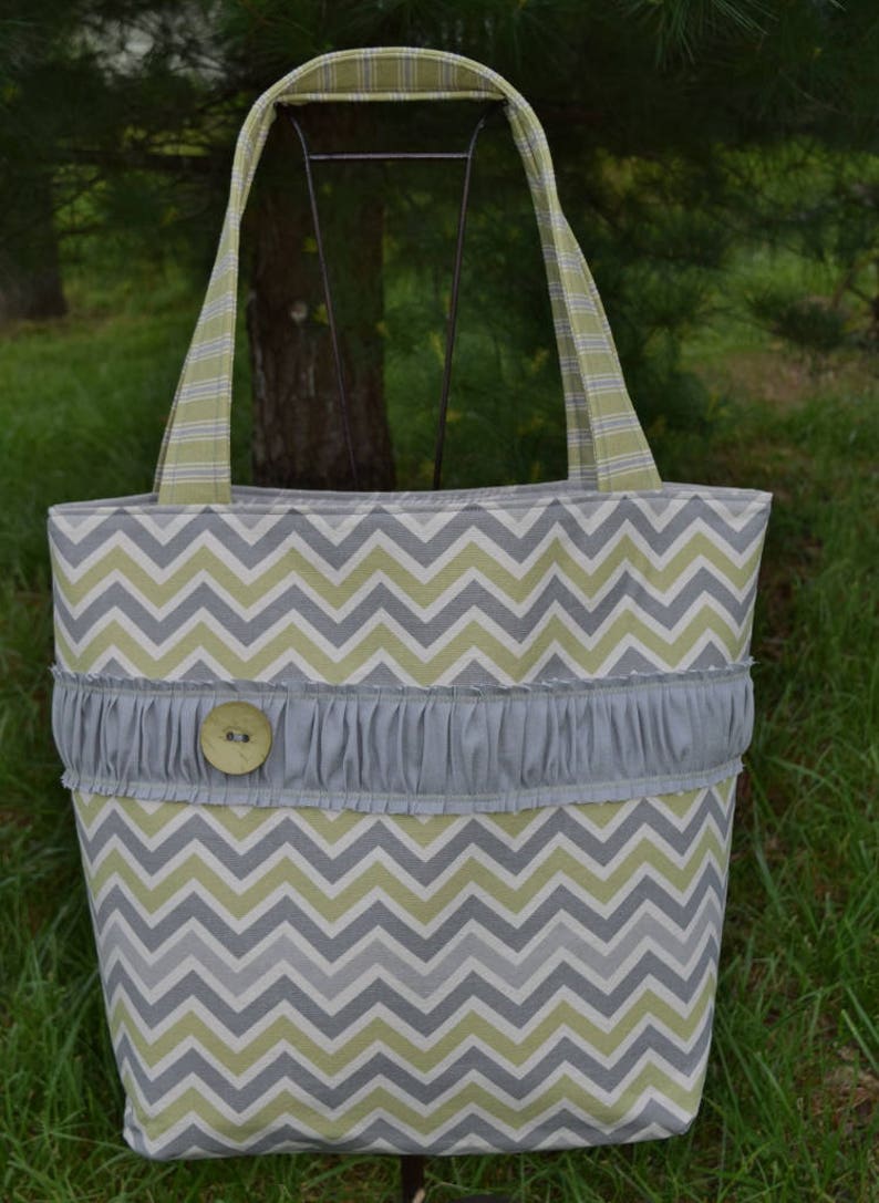 The OUT /& ABOUT Tote Bag Shabby Chic design in natural ivory grey green prints extra large size