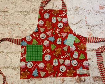 Winter Christmas Boys Apron kids 3/4 5/6 7/8 10/12 Unisex Mommy & Me matching  Baking Holiday Gingerbread Men House cookies peppermint