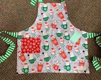 Winter Christmas Boys Apron kids 3/4 5/6 7/8 10/12 Unisex Mommy & Me matching  Baking Holiday Cocoa Hot Chocolate cookies peppermint
