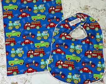 Trucks Cars Trains Rescue Fire Truck Baby gift burp cloth towels infant toddler bibs Boy Girl Unisex personalized blue red green yellow