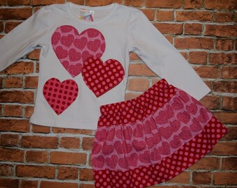 SALE! Girls size 12-18 or 18-24 mth * Ready to Ship VALeNTINES DAY shirt skirt outfit Red pink white HeArT LovE XoXo *Clearance Sale