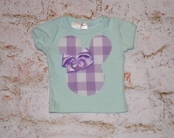 SPRING GINGHAM Girls Easter Bunny Lavender Mint Green plaid applique shirt 6-9-12-18-24mth 2T-3-4-5-6-7-8-9-10-12 sibling coordinate match